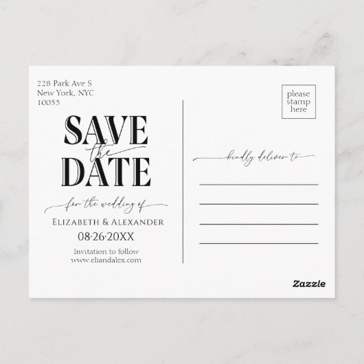 Goud Folie Calligrafie Foto Save the Date Briefkaart (Achterkant)