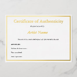Goud Folie Certificaat van Echtheid voor Kunst Uitnodiging
