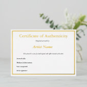 Goud Folie Certificaat van Echtheid voor Kunst Uitnodiging (Staand Voorkant)