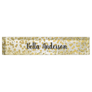 Goud Folie Confetti Modern Chic Glitter Glam Trend Naambordje