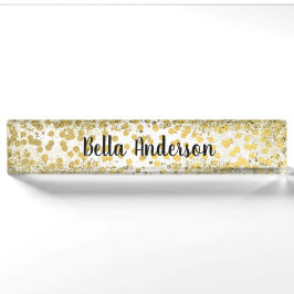 Goud Folie Confetti Modern Chique Glitter Glam Tre Naambordje