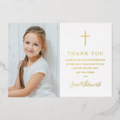 Goud Folie Eerste Heilige Communie Foto Bedankkaar Folie Uitnodiging (Voorkant)
