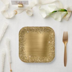 Goud Folie en Glitter Meisjesachtige Glamour Papieren Bordje