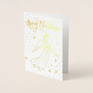 goud folie engel vrolijk kerstkaart kaarten