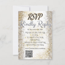 Goud Folie Foto Bruiloft RSVP QR Code Kaart