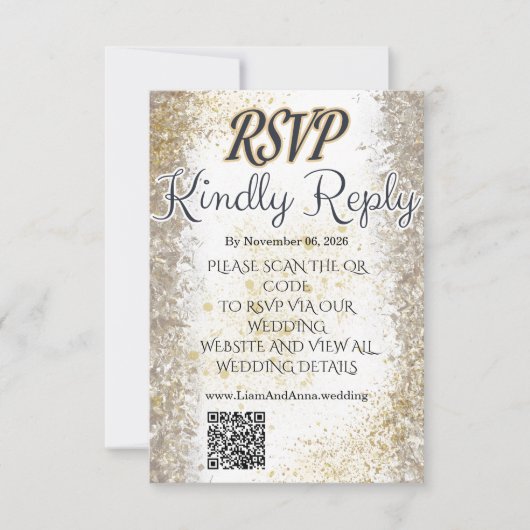 Goud Folie Foto Bruiloft RSVP QR Code Kaart (Voorkant)