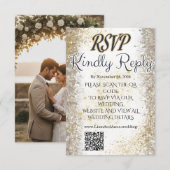 Goud Folie Foto Bruiloft RSVP QR Code Kaart (Voorkant / Achterkant)