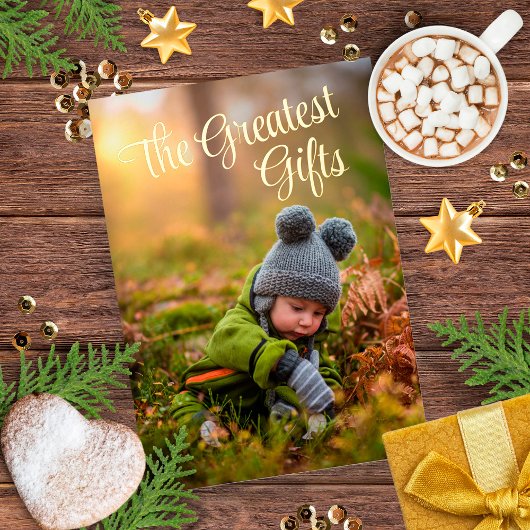 Goud Folie Foto Kerstvakantie Grootste Cadeaus Folie Feestdagenkaart