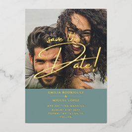 Goud Folie Foto Overlay Salie Bewaar Datum Trouwda Folie Uitnodiging
