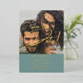 Goud Folie Foto Overlay Salie Bewaar Datum Trouwda Folie Uitnodiging (Staand Voorkant)