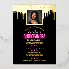 Goud Folie FOTO Roze 15e Verjaardag Quinceanera Fo Uitnodiging