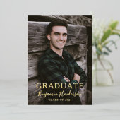 Goud Folie Foto Script Afstudeerbericht Uitnodiging (Staand Voorkant)