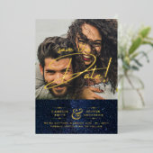 Goud Folie Galaxy Navy Save The Date QR Code Uitnodiging (Staand Voorkant)