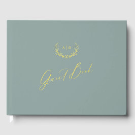 Goud Folie Gastboek Stof Salie Monogram Bruiloft Gastenboek