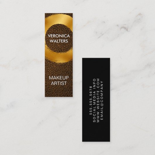 Goud Folie Geborsteld | Bruin Leer Mini Visitekaartje (Voorkant / Achterkant)