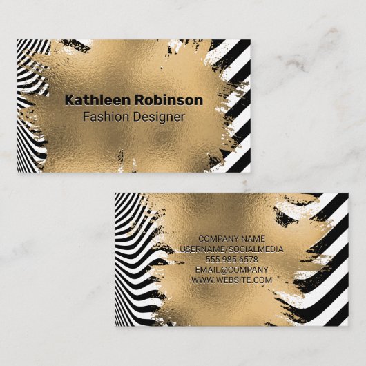 Goud Folie Geborsteld | Strepen Golf Achtergrond Visitekaartje (Voorkant / Achterkant)