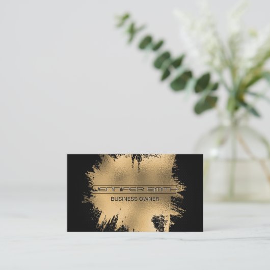 Goud Folie Geborsteld | Zwarte Mesh Achtergrond Visitekaartje (Staand voorkant)