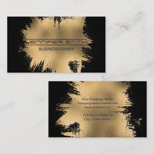 Goud Folie Geborsteld | Zwarte Mesh Achtergrond Visitekaartje (Voorkant / Achterkant)