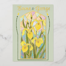 Goud Folie Gebrandschilderde Glas Irissen Uitnodig