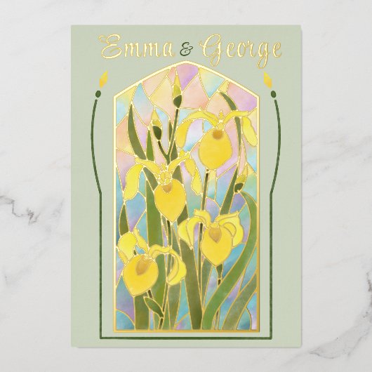 Goud Folie Gebrandschilderde Iris Uitnodiging (Voorkant)