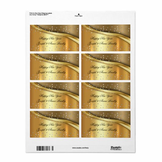 Goud Folie, Gelukkig Nieuwjaar Elegant Etiket (Full Sheet)
