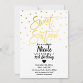 Goud Folie Glam Moderne Script Sweet 16 Zestien Kaart (Voorkant)