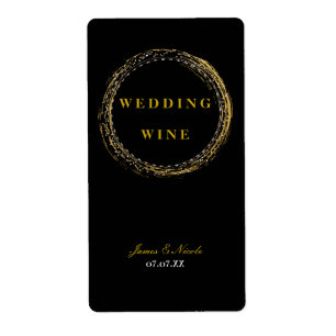 Goud Folie Glans Glamour Cirkel Zwarte Wijnlabel Etiket