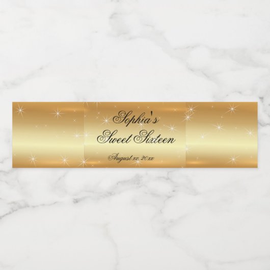 Goud Folie, Glitter, Sweet Sixteen, Op Maat Waterfles Etiket (Enkel label)