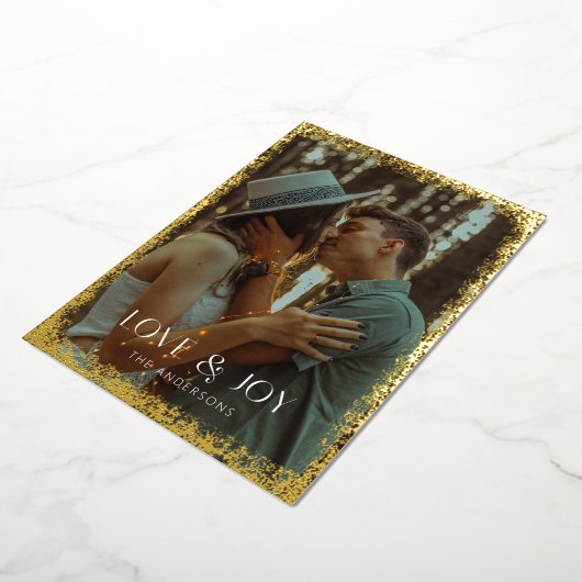 Goud Folie Glitterende Liefde & Vreugde Vakantie F Folie Feestdagenkaart (Gedraaid)