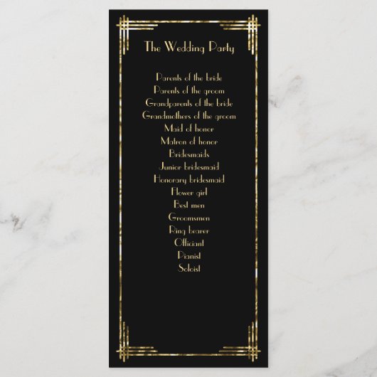 Goud Folie Great Gatsby Art Deco Trouwprogramma's Programmakaart (Achterkant)