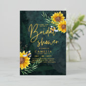 GOUD FOLIE Groene Zonnebloemen BRIDAL SHOWER QR Co Folie Uitnodiging (Staand Voorkant)