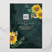 GOUD FOLIE Groene Zonnebloemen BRIDAL SHOWER QR Co Folie Uitnodiging (Achterkant)