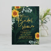 GOUD FOLIE Groene Zonnebloemen BRIDAL SHOWER QR Co Folie Uitnodiging (Staand Voorkant)
