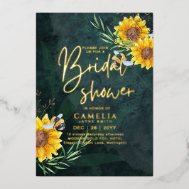 GOUD FOLIE Groene Zonnebloemen BRIDAL SHOWER QR Co Uitnodiging