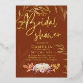 GOUD FOLIE Herfst Pompoen BRUIDSSHOWER QR Code Folie Uitnodiging (Voorkant)