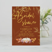 GOUD FOLIE Herfst Pompoen BRUIDSSHOWER QR Code Uitnodiging (Staand Voorkant)