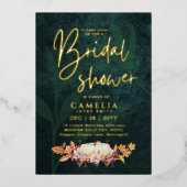 GOUD FOLIE Herfst Pompoen Groen BRUIDSSHOWER QR Co Folie Uitnodiging (Voorkant)