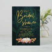 GOUD FOLIE Herfst Pompoen Groen BRUIDSSHOWER QR Co Folie Uitnodiging (Staand Voorkant)