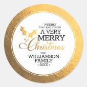 Goud Folie Hulst Prettig Kerstfeest Ronde Sticker (Voorkant)