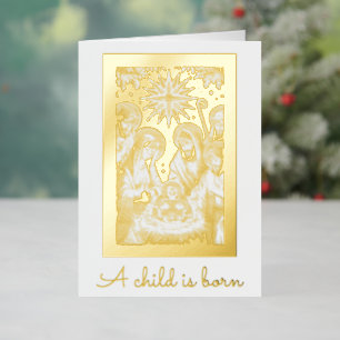 Goud Folie Kerststal Personaliseer Handtekening Ke Feestdagenkaart