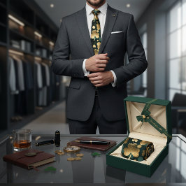 Goud Folie Klaverpatroon St. Patrick's Dag Stropdas