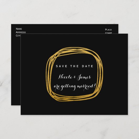 Goud Folie Krabbel Cirkel Modern Save The Date Aankondigingskaart (Voorkant / Achterkant)