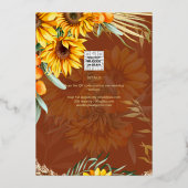 GOUD FOLIE Landelijke Zonnebloemen BRUIDSSHOWER QR Folie Uitnodiging (Achterkant)