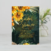 GOUD FOLIE Landelijke Zonnebloemen BRUIDSSHOWER QR Folie Uitnodiging (Staand Voorkant)