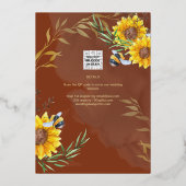 GOUD FOLIE Landelijke Zonnebloemen BRUIDSSHOWER QR Folie Uitnodiging (Achterkant)