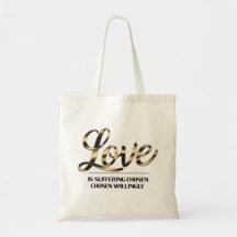 Goud Folie Liefde is Lijden Quote Boodschappentas
