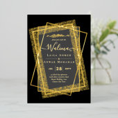GOUD FOLIE Lijst Tekst Nikah Walima Islamitisch Hu Uitnodiging (Staand Voorkant)