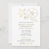Goud Folie Look Zeeschelpen Chic Strand Bruiloft Kaart (Voorkant)