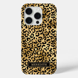 Goud Folie Luipaardprint Monogram iPhone 15 Pro Case