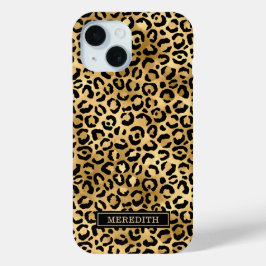 Goud Folie Luipaardprint Monogram iPhone 15 Case